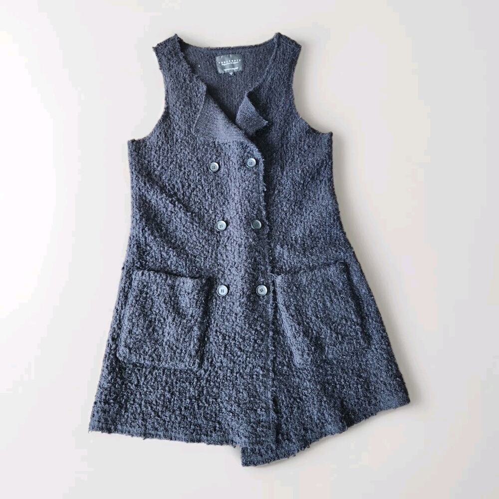 Sanctuary black long line sweater vest Black Boucle Knit wool blend L